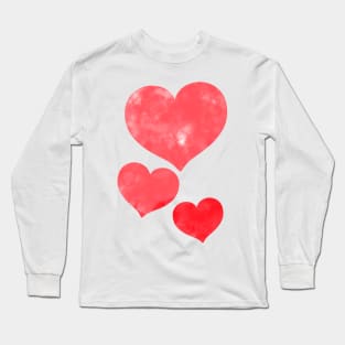 Red Watercolor Hearts Long Sleeve T-Shirt